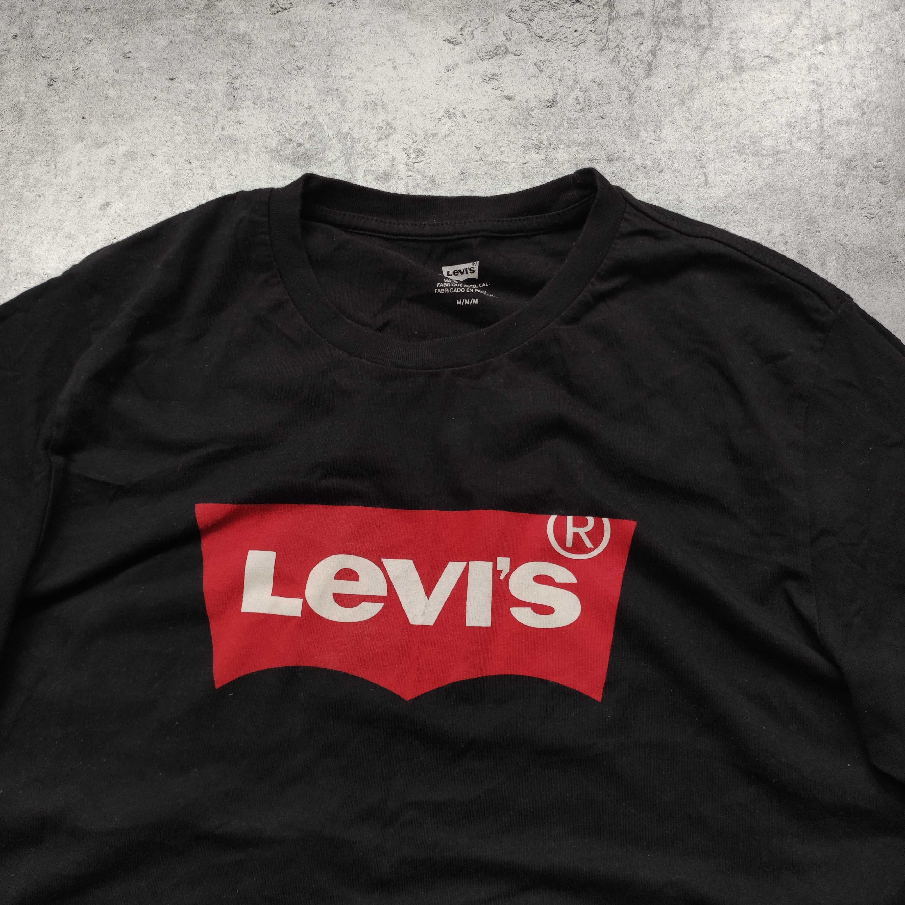 MĘSKA Klasyczna Bawełna Koszulka PREMIUM Nadruk Duże Logo Levis Casual