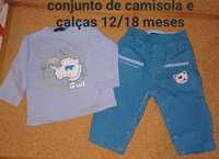 Conjunto de Calças e camisola de menino 12/18 meses, bebé/criança.