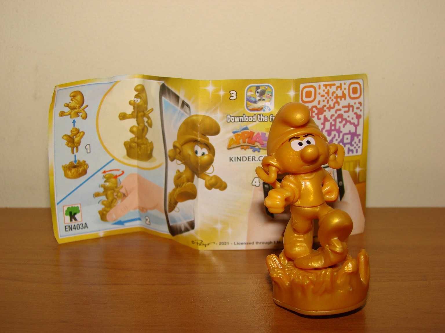 NOWA figurka Złoty Smerf z jajka niespodzianki kinder + kartka