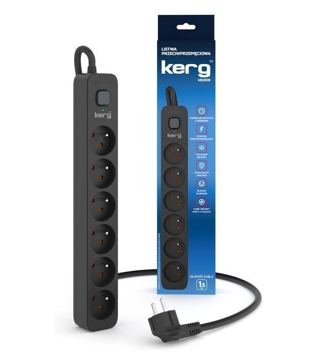 Listwa zasilająca przeciwprzepięciowa wyłącznik 6 gnia 1,5m 16A M02519