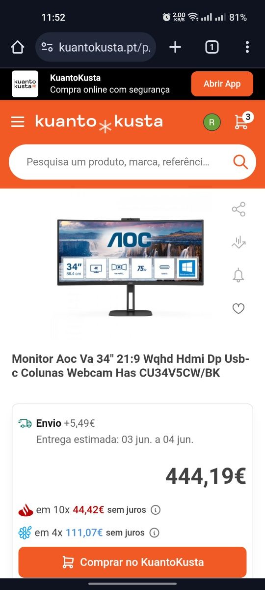 Monitor AOC 34 polegadas