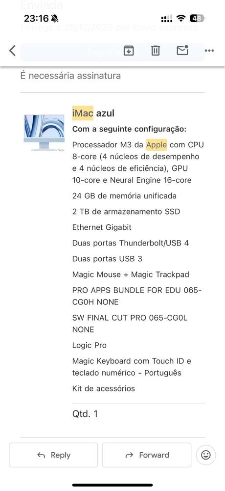 iMac 24” M3 (dez/2023) – 24 GB RAM, 2 TB SSD - Garantia ate Dez 2026