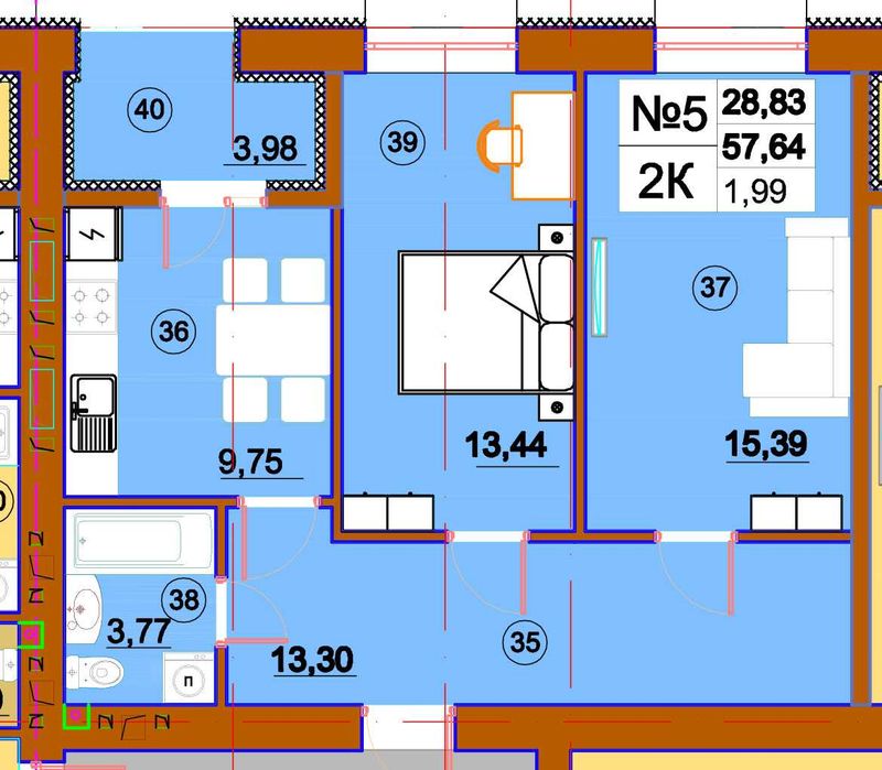 В збудованому будинку 2-на квартира (61.87 кв) в ЖК Комфорт-Сіті