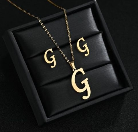 Modny Złoty Komplet Biżuterii z Literą G