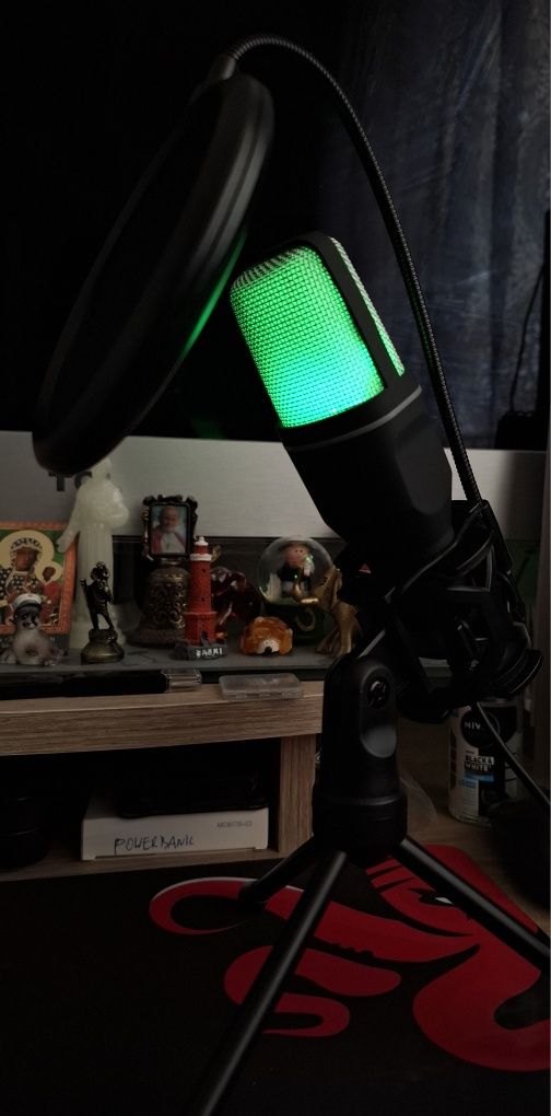 Mikrofon RGB pojemnościowy do PC na USB gamingowy podcast statyw