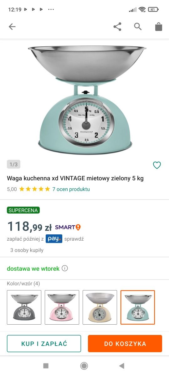 Waga kuchenna retro vintage mietowa