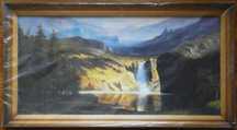 Nowy foto obraz w drewnianej ramie, widok wodospad góry 110x60 cm
