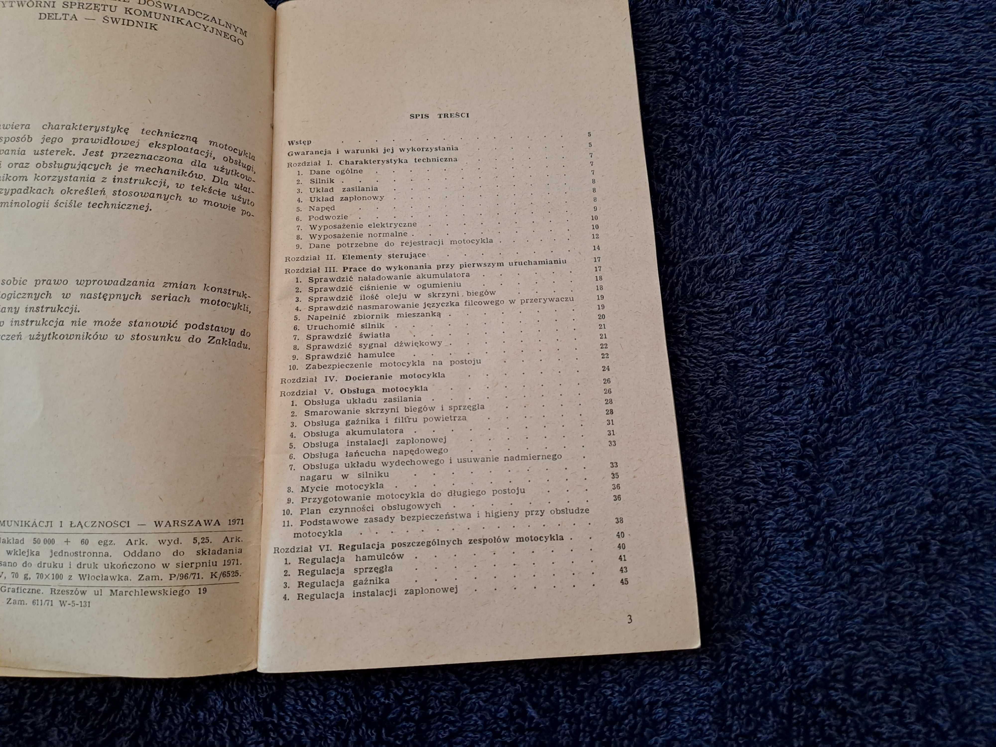 Oryginalna instrukcja obsługi WSK 125 M06B3 z 1971 roki - I wydanie
