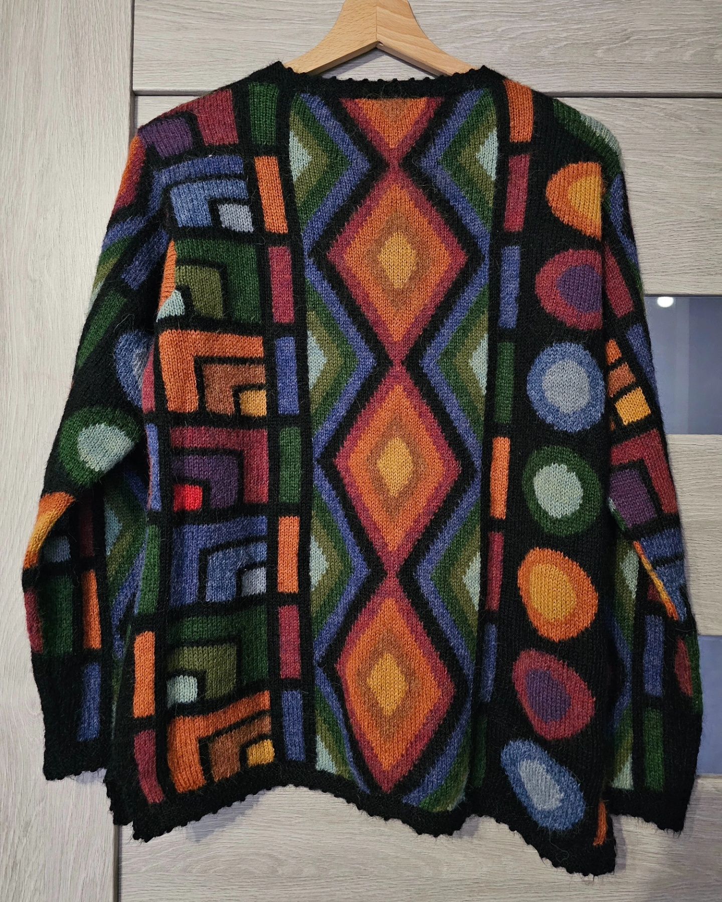 Damski sweter kardigan 100% alpaka wełna handmade vintage wzorzysty