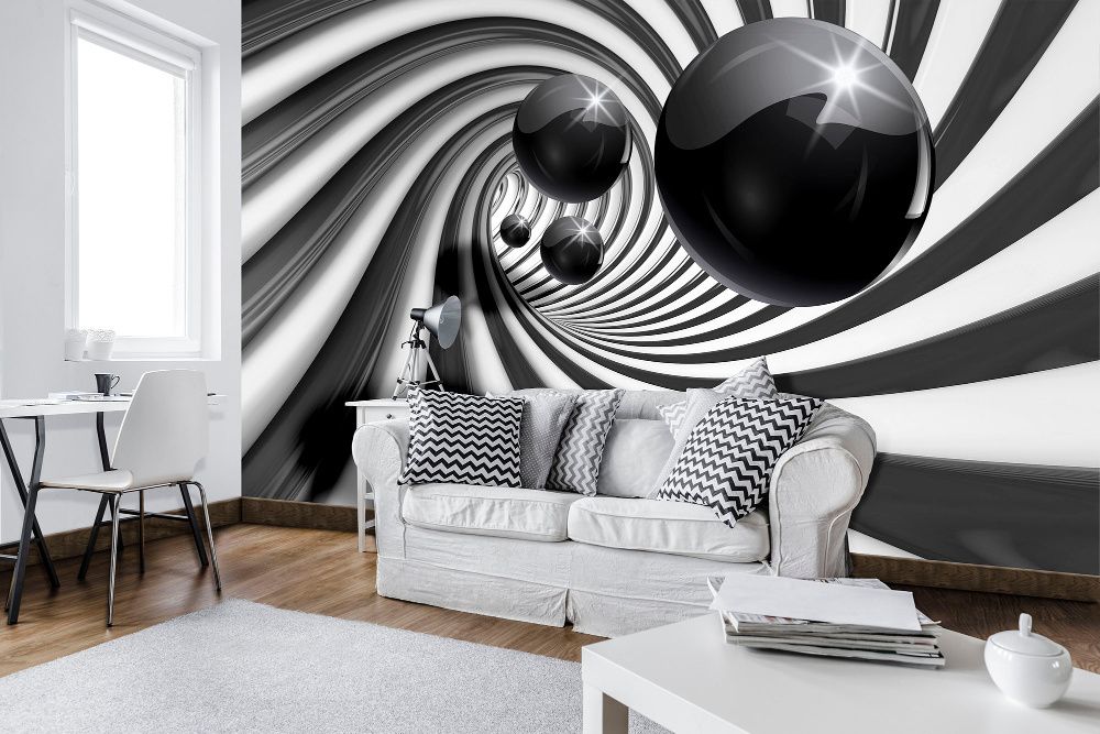 Tapeta, fototapeta: Czarny tunel 3d. Kule, tunel 208x146 cm.