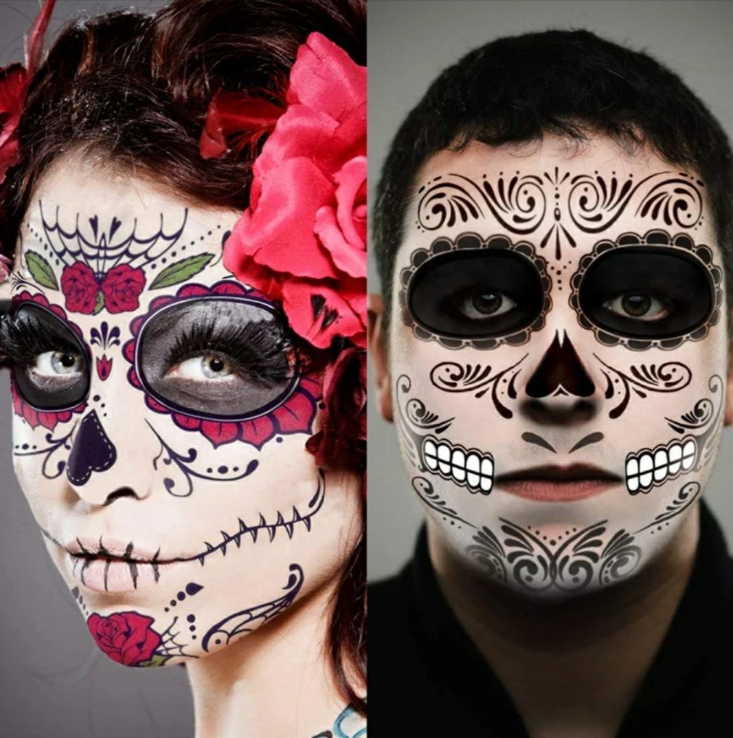 Временные тату и маски для фотосессии, Хэллоуина, Дня Мёртвых