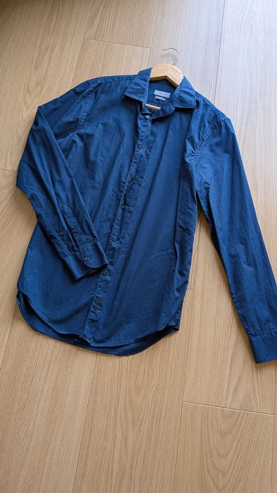 Koszula męska granatowa Zara Man rozmiar M slim fit wzór w kropki