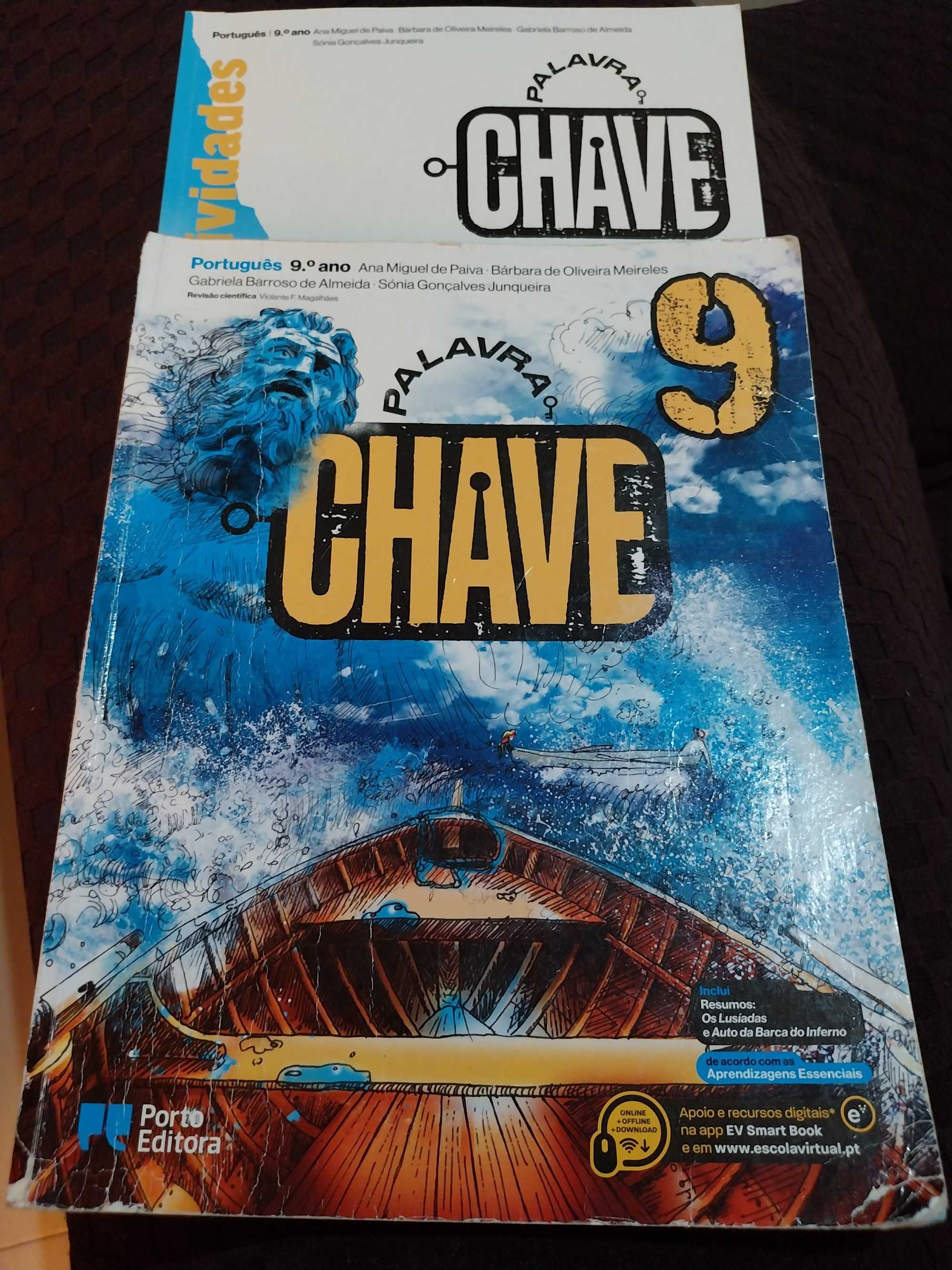 Manuais e cadernos de atividades de 9.º ano da Porto Editora.