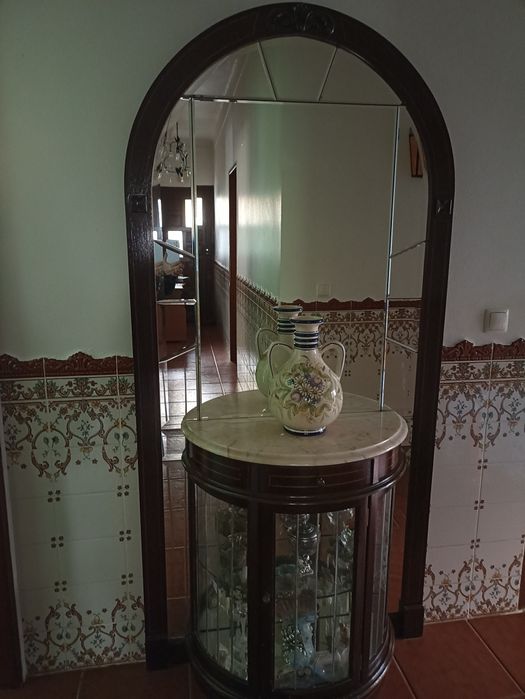 Espelho e móvel madeira maciça e mármore