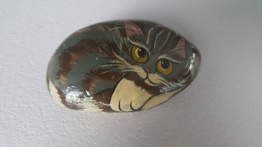 Ręcznie malowany kot na kamieniu