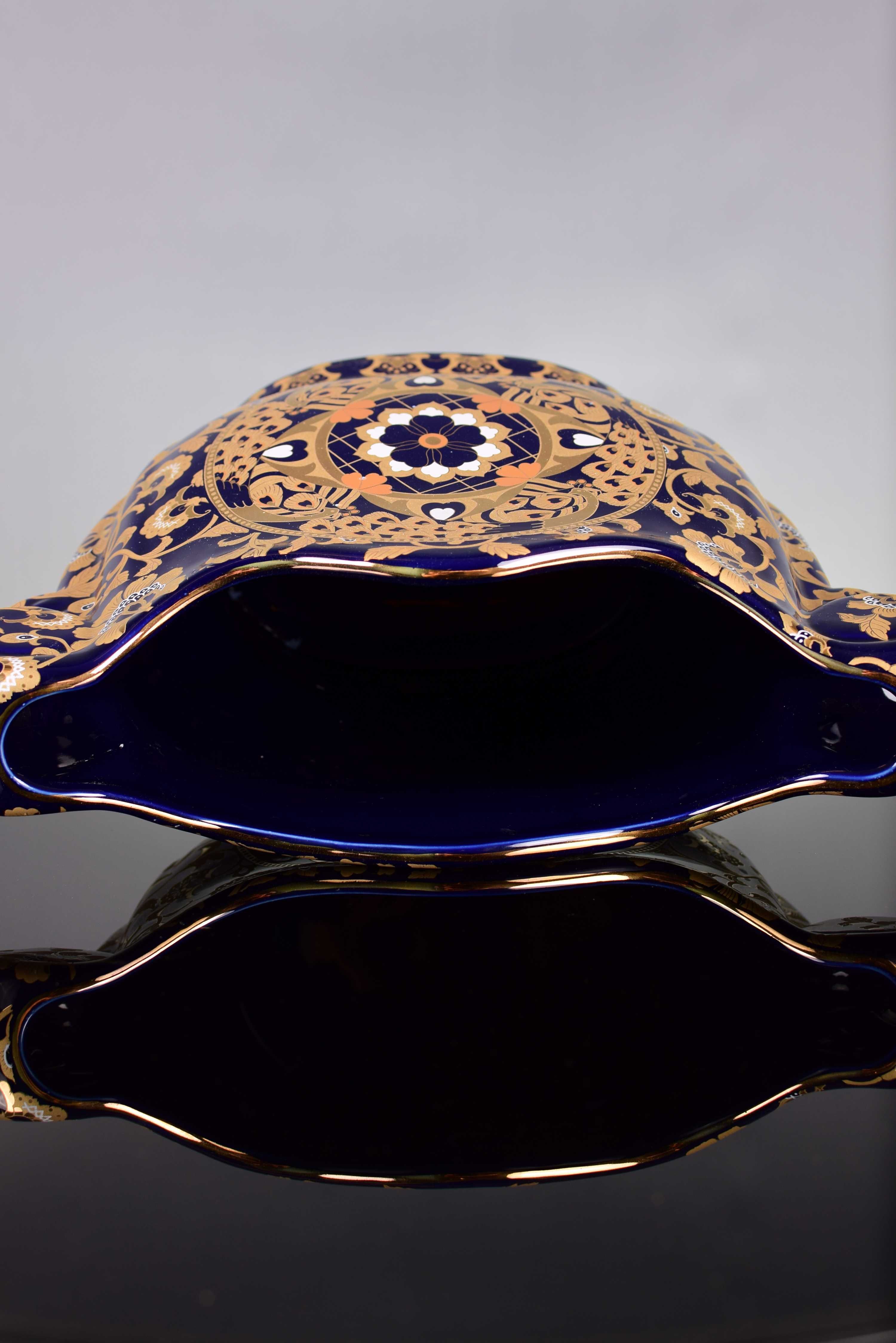 Duża Piękna Vintage Kobaltowa i Złota Ceramiczna Donica