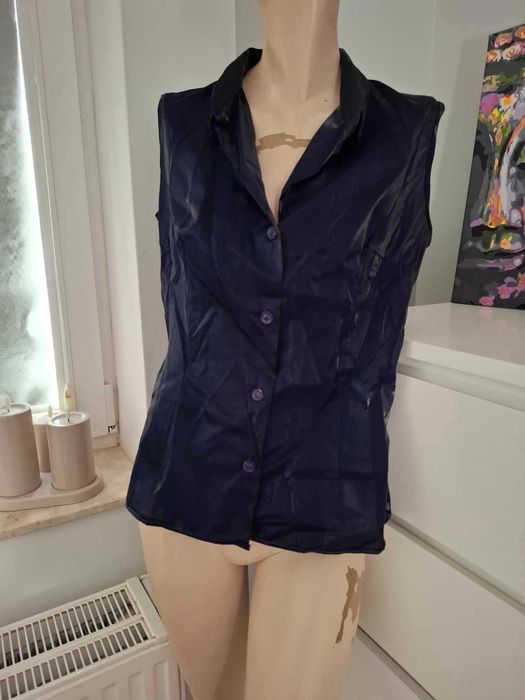 M 38 niebieska granatowa koszula zapinana na guziki rozpinana vintage