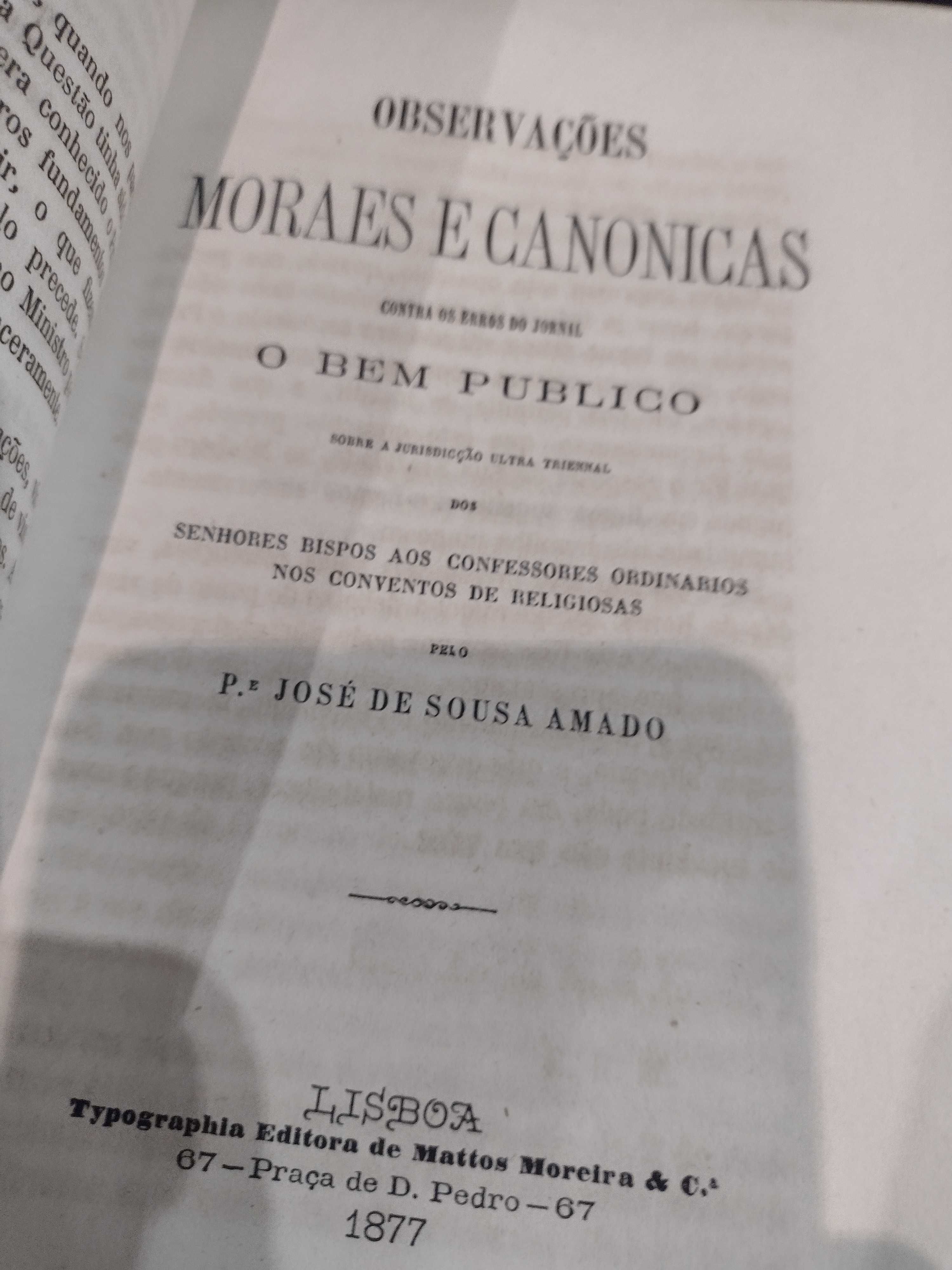 Padre José de Sousa Amado 1877 Observações Moraes e Canônicas