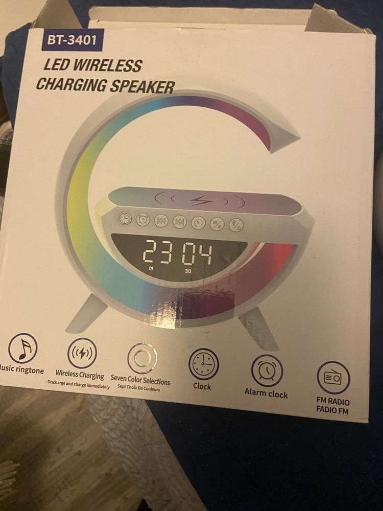 Led wireless charging speaker.