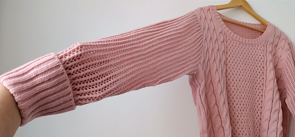 NOWY długi ażurowy sweter/sukienka r. XXL - ciepły róż