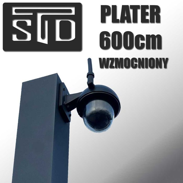 Słup monitoring aluminiowy 6m 10x10cm na platerze, WZMOCNIONY, maszt