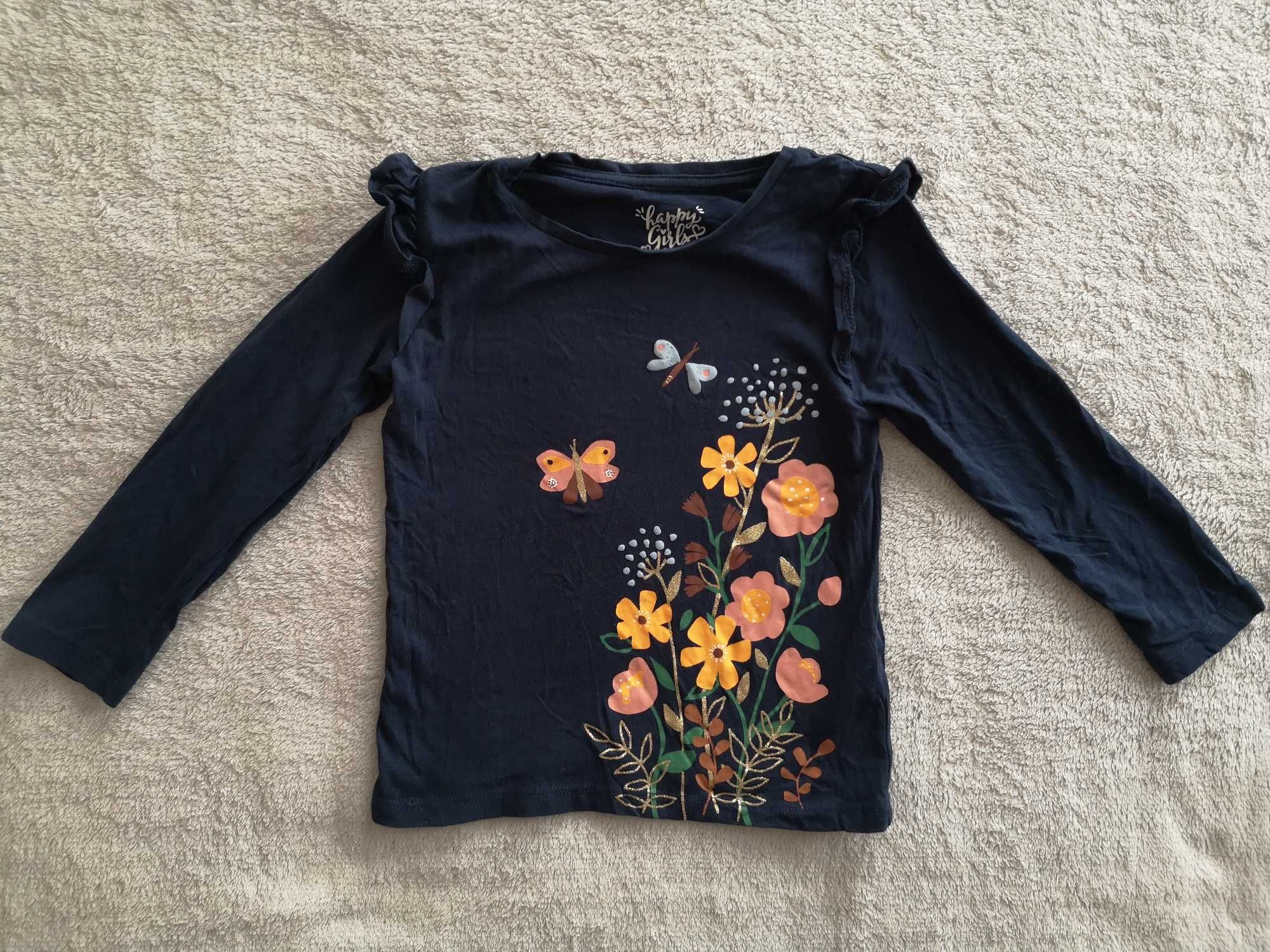 Granatowa bluzka z długim rękawem w kwiatki motyle C&A 104 jak nowa