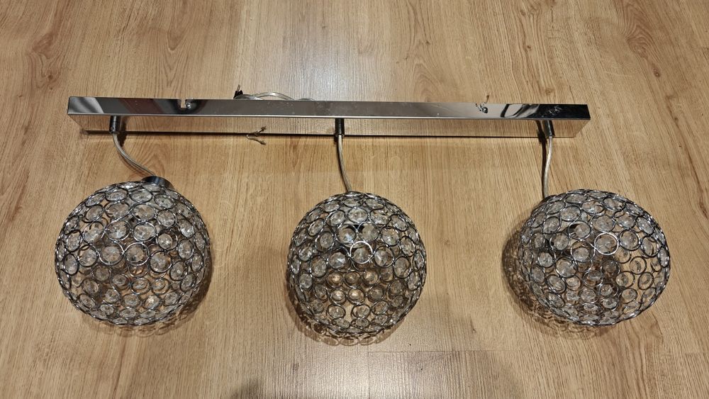 Żyrandol potrójny na listwie lampa wisząca kryształ chrom