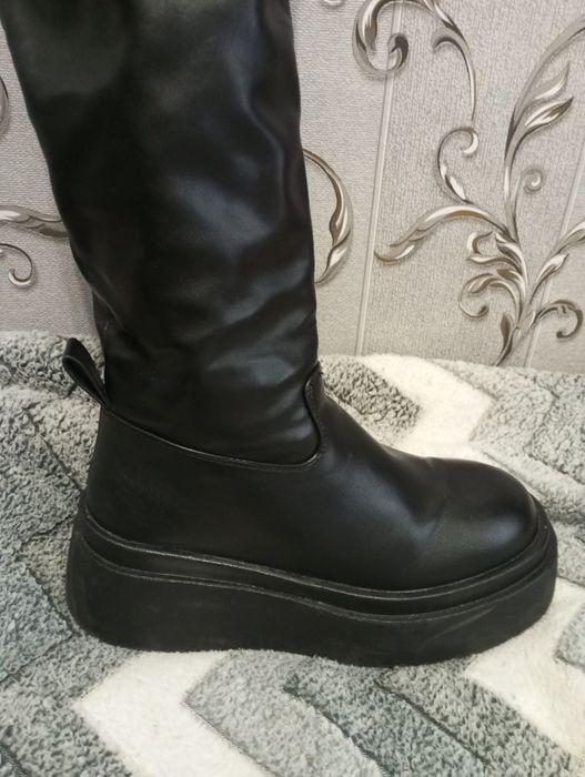 Зимние сапоги на платформе, ботфорты, сапог-чулок
