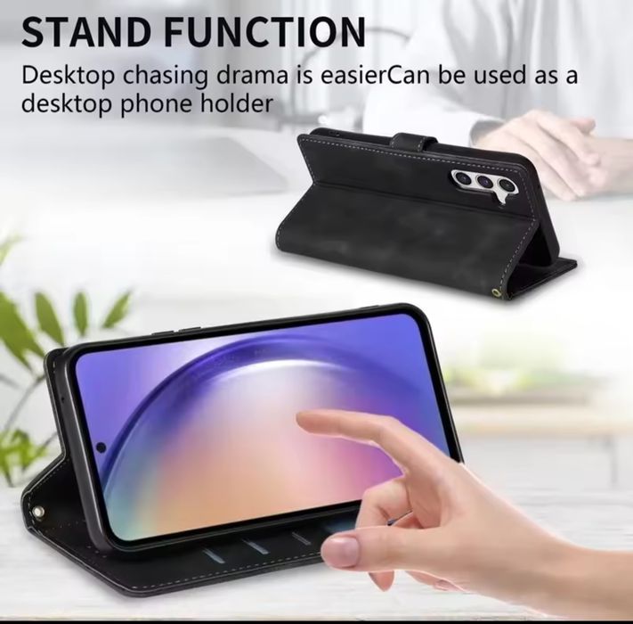 Czarne skórzane etui- portfel Samsung s23