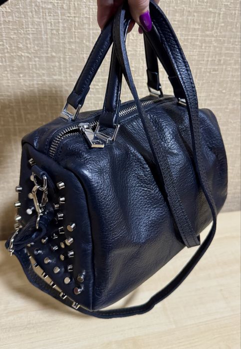 Сумочка кросс- боди с двумя ремнями, натуральная кожа