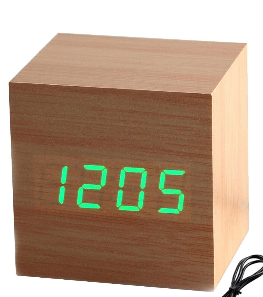 Годинник будильник домашній Wood clock куб стильний
