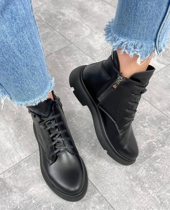 Черевики зимові шкіряні, низький хід , ботинки зима кожа