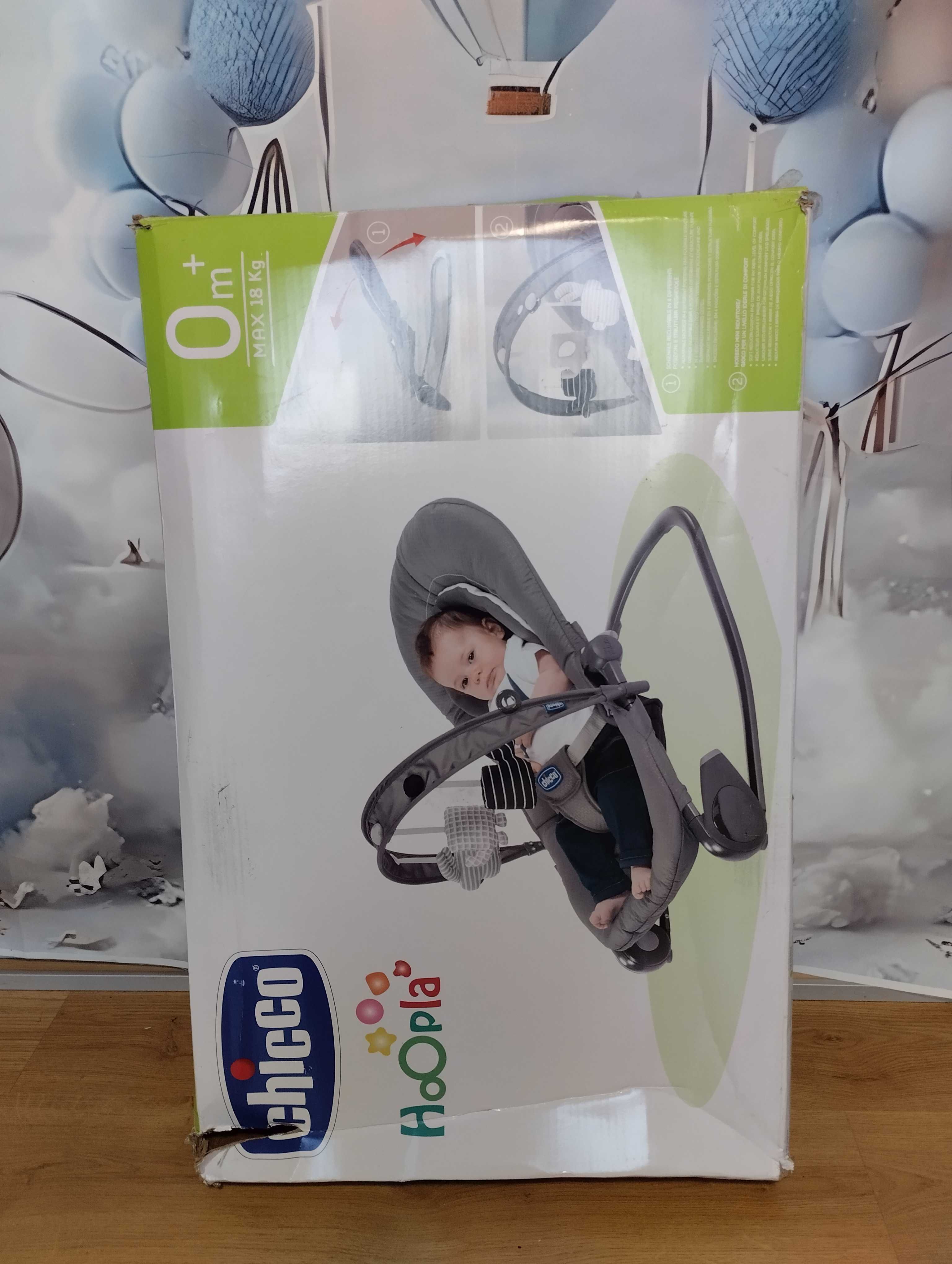 Chicco Leżaczek Hoopla Moon Grey do 18 kg z pałąkiem i zabawkami
