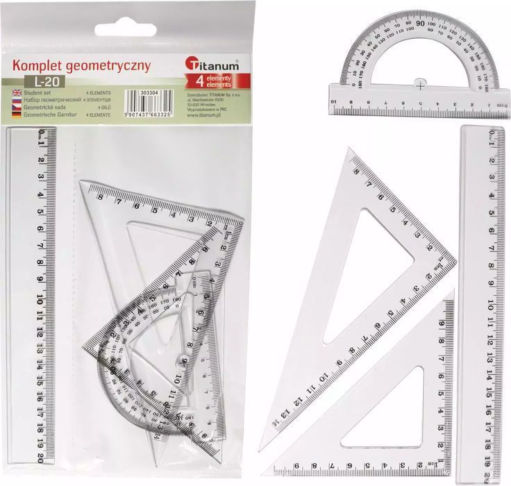 Zestaw szkolny geometryczny 20 cm (4 elementy). Hasta