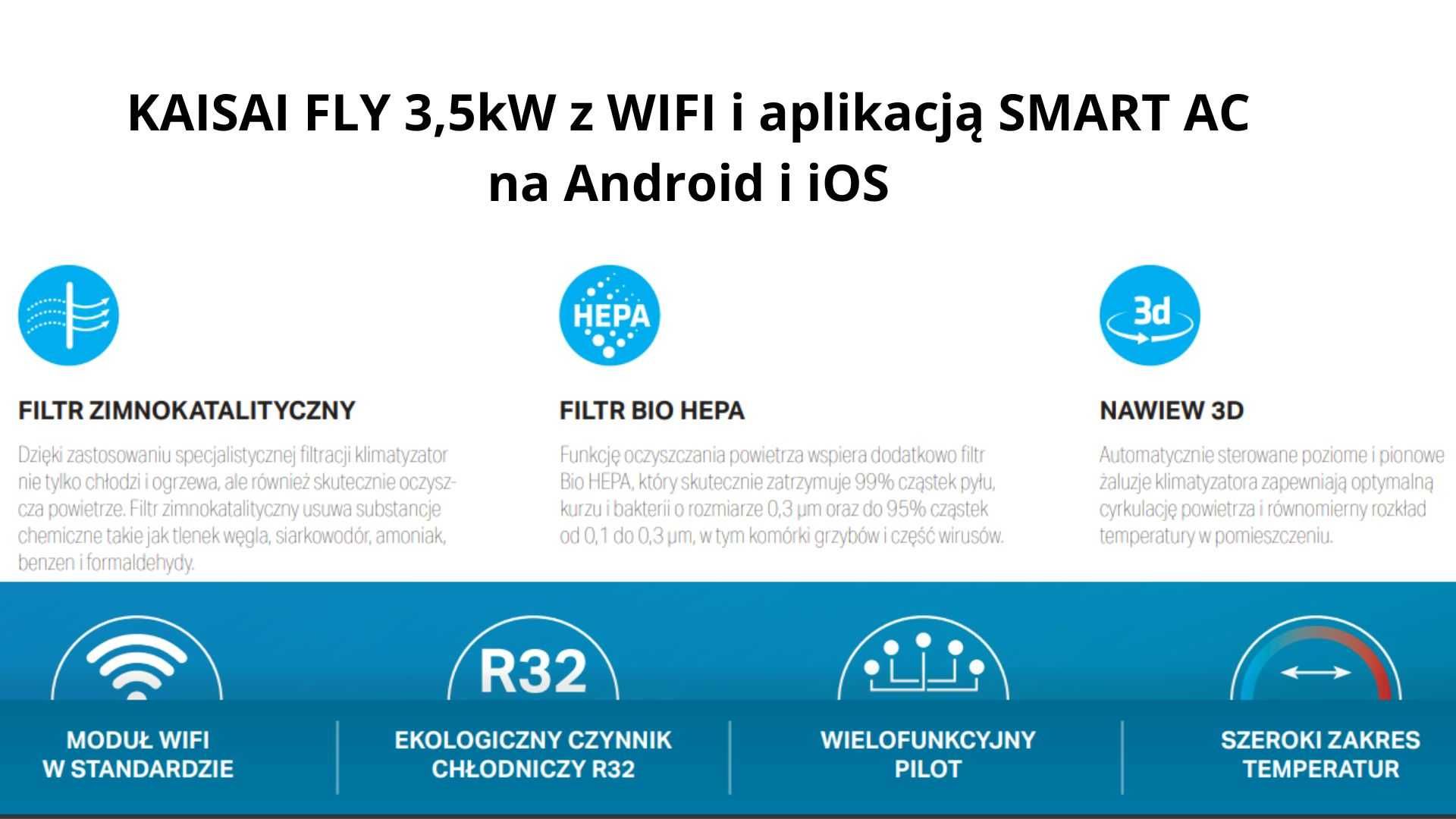 KLIMATYZATOR KAISAI FLY 3,5kW WIFI aplikacja z montażem