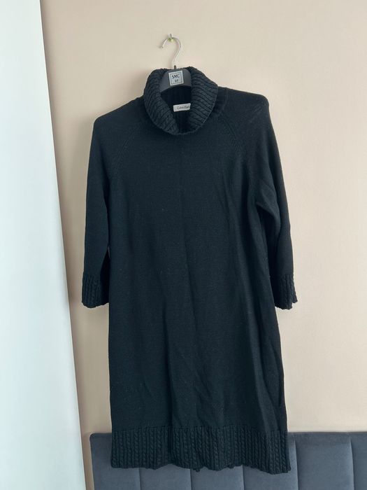 Calvin Klein czarna sukienka z golfem Wełna 40 L jesienna zimowa