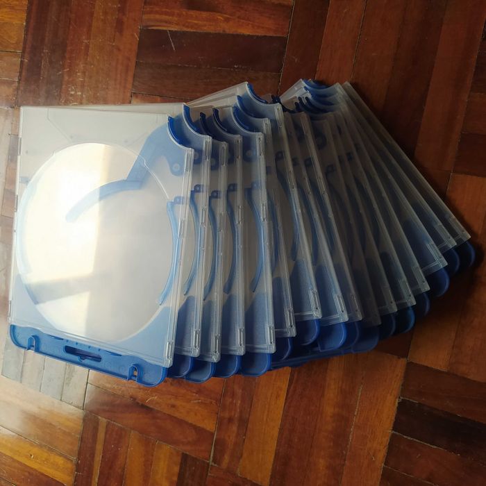 Lote 17 caixas plásticas arquivo CD Variopac com ejector, novas