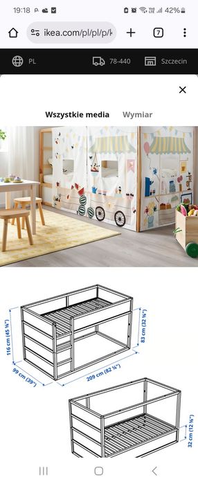 Łóżeczko łóżko dziecięce Ikea KURA piętrowe dwustronne