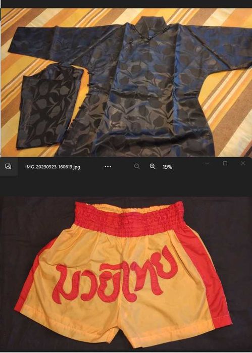 Conjunto Casaco e Calça Seda - Calção Thai Box - Novo