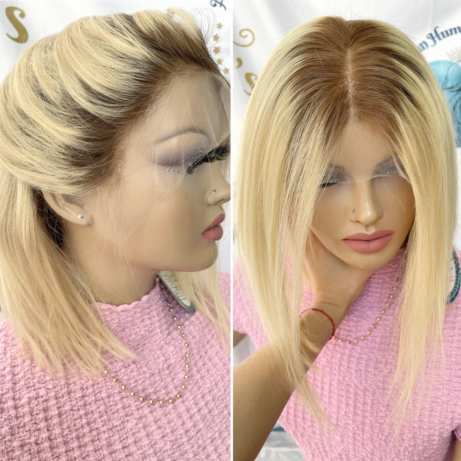 Натуральный парик большая система кожи славянский блонд волос корни