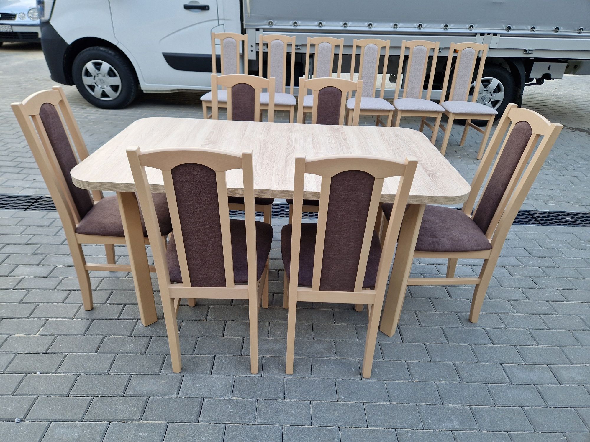 Od ręki: Stół 80x140/180 + 6 krzeseł, SONOMA + BRĄZ, dostawa PL, NOWE