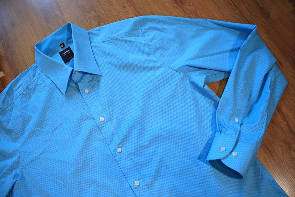 Koszula Olymp r. 42 męska nieb dł rękaw w kratkę bawełna