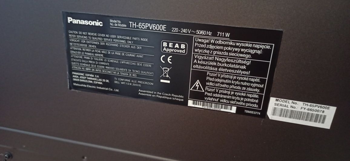 Телевізор Panasonic TH-65pv600E є дефект можливо потрібен ремон