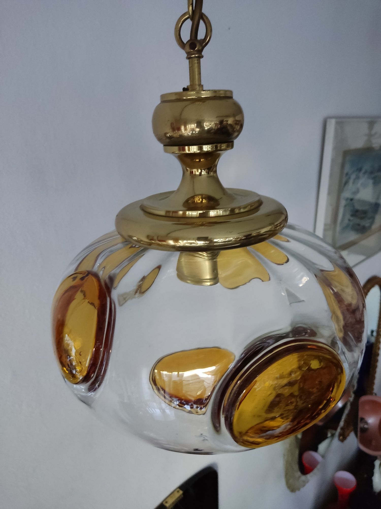 Lampa wisząca lata 70 te Austria żyrandol szkło mosiądz vintage