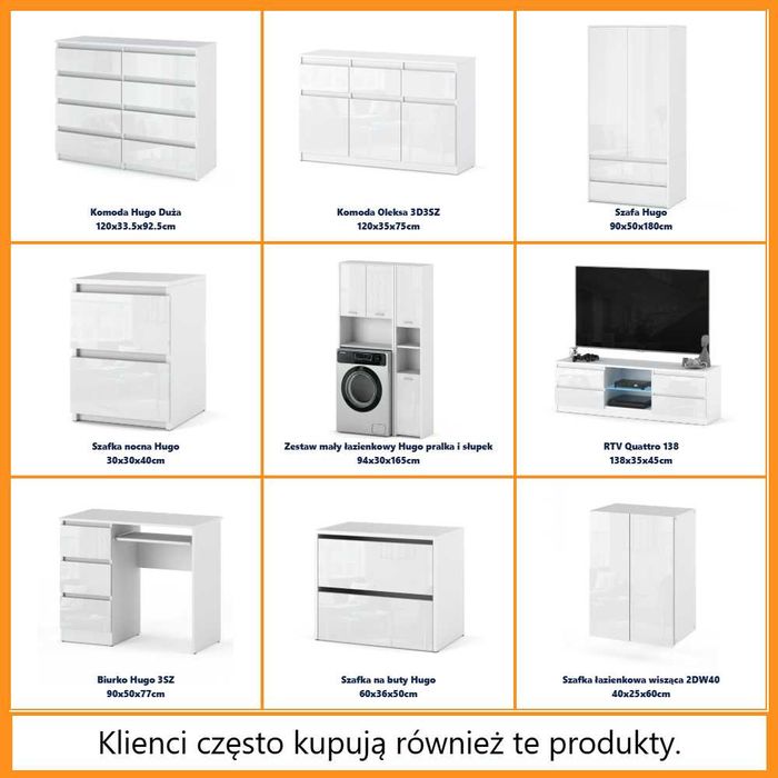 Komoda Agnes 120cm Nowoczesna z 3 Szufladami Biały Połysk Do Sypialni