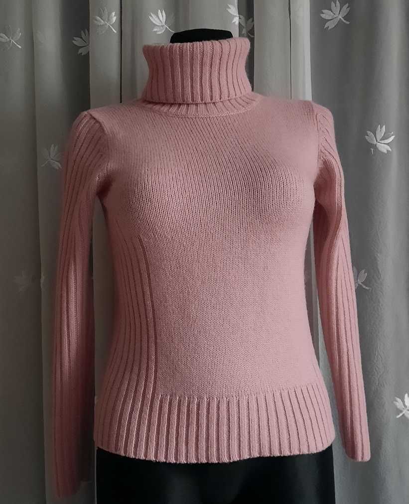 50% Wełna Camaieu pudrowy róż wełniany sweter golf różowy S XS