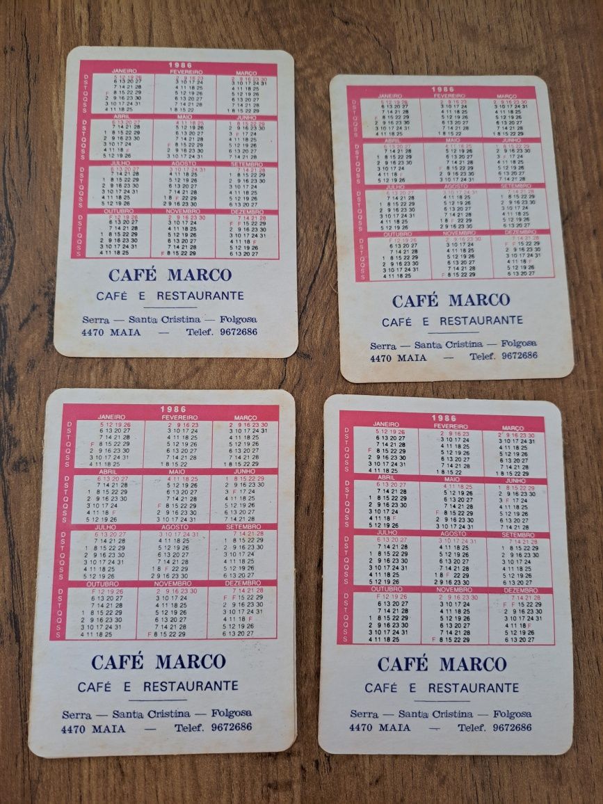Pack de 4 calendários antigos- 1986