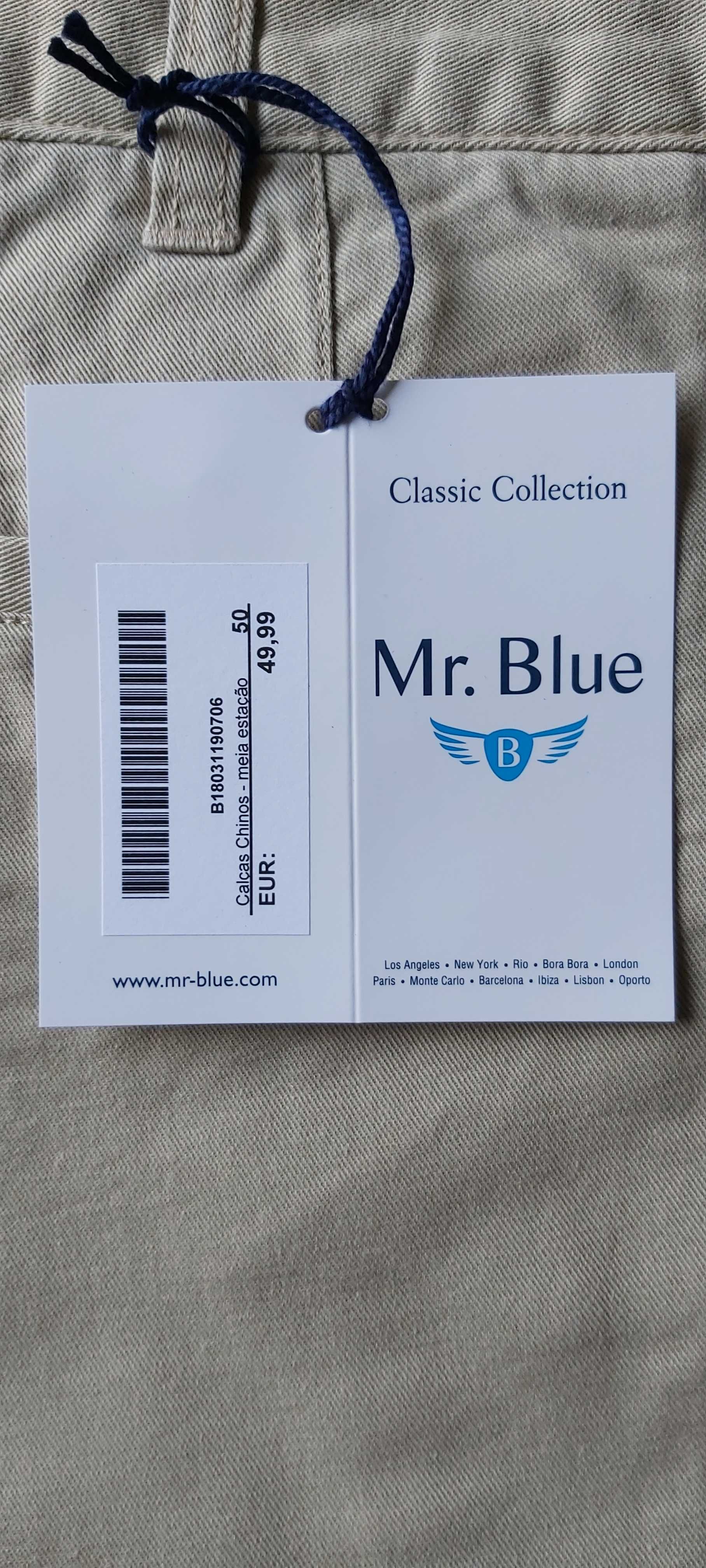 Calças Chino Mr. Blue - Meia Estação Liso, tamanho 50, Novas