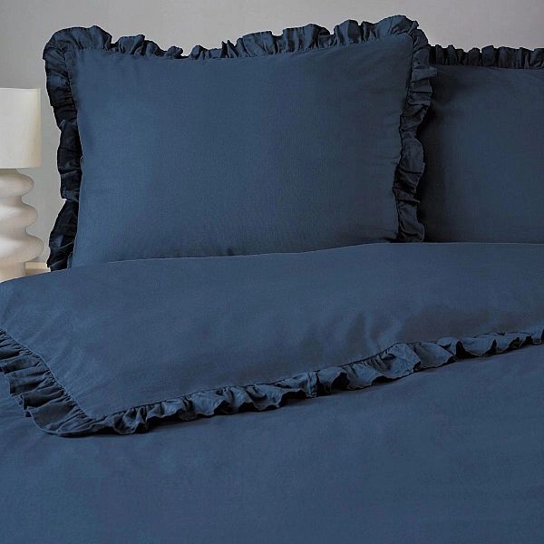 Pościel z falbaną BAWEŁNIANA gładka 160x200/3 części poszewki 70x80 Pu