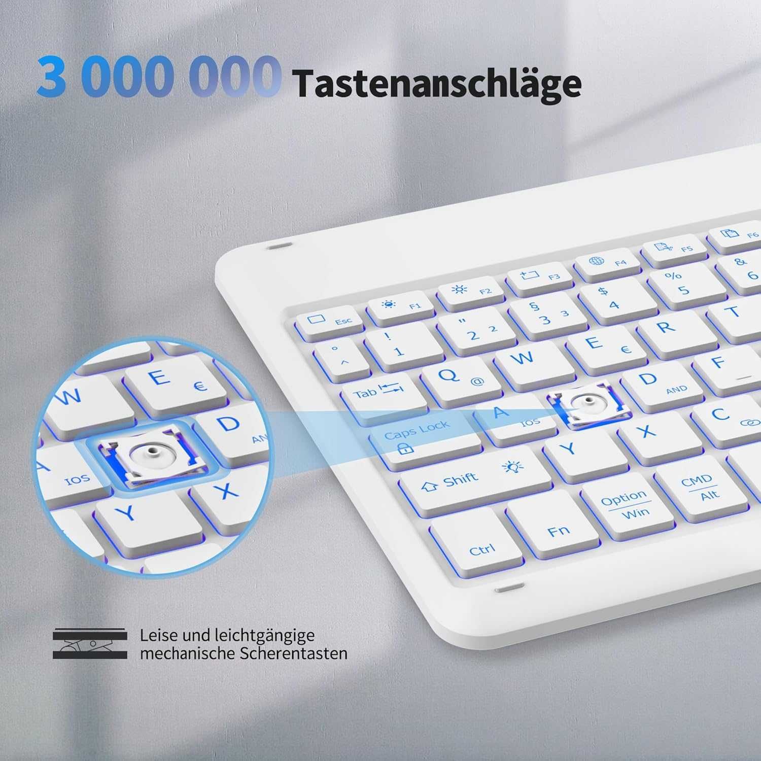 EasyAcc klawiatura bezprzewodowa bluetooth LED iPad Samsung TV biała